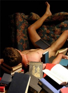 Naked guy reading
