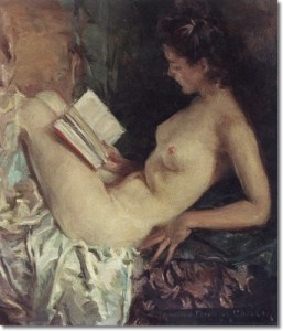 america-artist-art-paintings-prints-note-cards-by-howard-chandler-christy-nude-women-reading-approximate-original-size-18x16